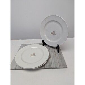 Vintage Schwans Set of 3 Dinner Plates White Brown Speckles Swan Logo 10 1/2"